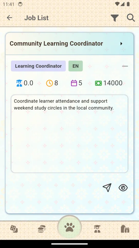 Jobs listing screen inside Know To Win showing English job opportunities.