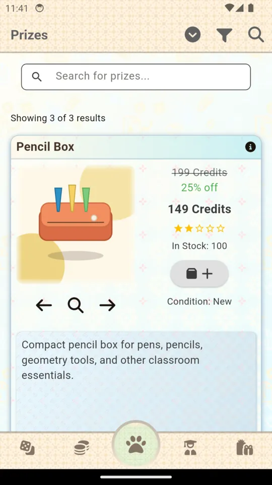 Know To Win prizes catalog showing real items students can redeem with earned credits.